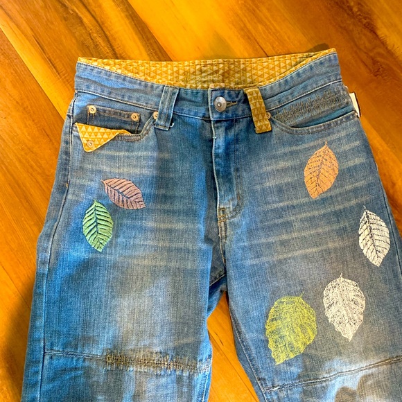JEANS VINTAGE DISTRESSED WITH LEAVES AND MUSHROOMS. UNIQUE HIPPIE LOOK. 28/28 - Picture 5 of 7